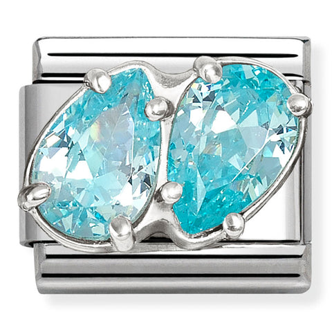 Nomination Composable Classic Link 330329/16 Twin Light Blue CZ Raised Drop in 925 Silver