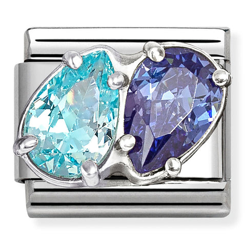Nomination Composable Classic Link 330329/18 Blue & Light Blue CZ Twin Raised Drop in 925 Silver