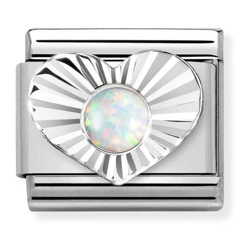 Nomination Composable Classic Link 330508/07 White Opal in Silver Heart