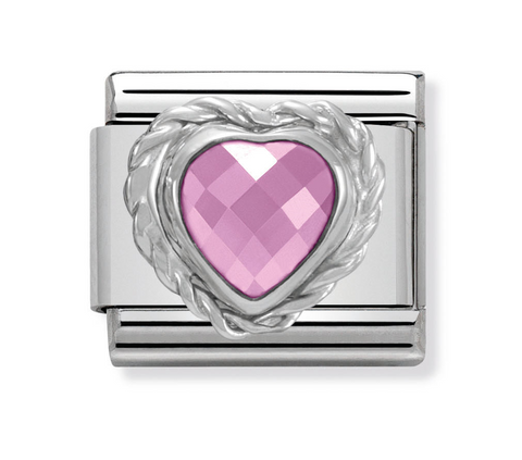 Nomination Composable Classic Link 330603/003 Pink Faceted Heart CZ with Twist Detail in 925 Silver