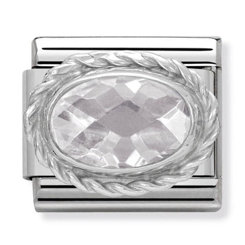 Nomination Composable Classic Link 330604/010 Faceted White Oval CZ in 925 Silver