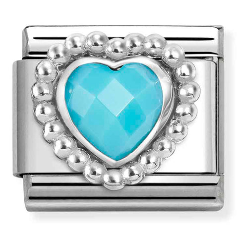 Nomination Composable Classic Link 330605/039 Faceted Turquoise CZ Heart in 925 Silver