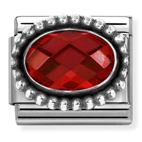 Nomination Composable Classic Link 330607/005 Oval Faceted Red CZ in 925 Silver
