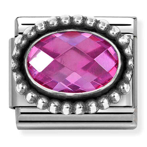 Nomination Composable Classic Link 330607/030 Oval Fuchsia CZ in 925 Silver