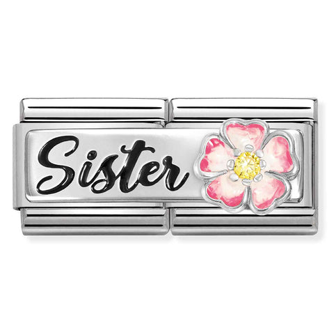 Nomination Composable Classic Link 330734/15 Sister with Pink Flower in 925 Silver