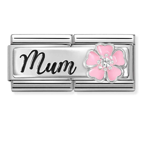 Nomination Composable Classic Double Link 330734/18 Mum with Pink Flower in 925 Silver