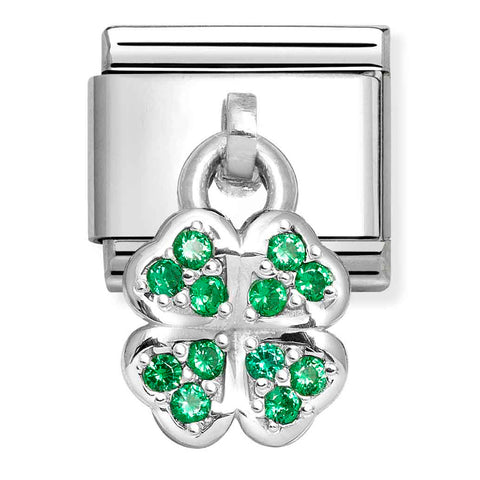 Nomination Composable Classic Link 331800/30 Four-Leaf Clover Charm with Green CZ in 925 Silver