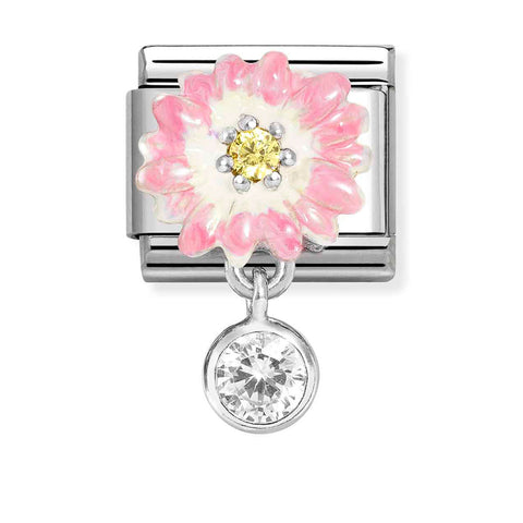 Nomination Composable Classic Link 331814/09 Pink Flower & Round CZ Charm in 925 Silver