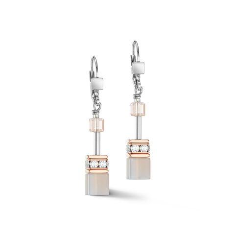 Coeur de Lion GeoCube Agate & Rose Gold Stainless Steel Earrings