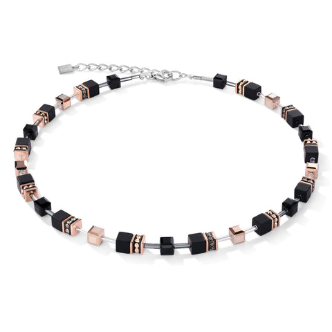 Coeur de Lion GeoCube Rose Gold & Onyx Necklace