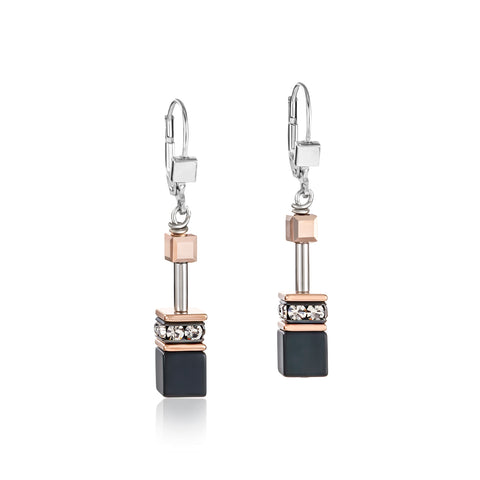 Coeur de Lion GeoCube Rose Gold & Onyx Earrings