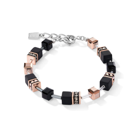 Coeur de Lion GeoCube Rose Gold and Onyx Bracelet