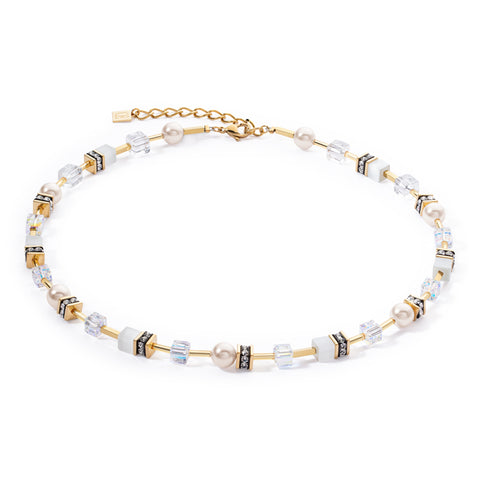 Coeur de Lion GeoCube Iconic Pearl Mix Gold-White Necklace