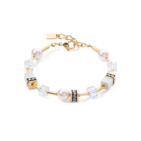 Coeur de Lion GeoCube Iconic Pearl Mix Gold-White Bracelet