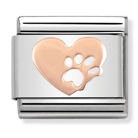 Nomination Composable Classic Link 430104/12 Heart with Footprints in 9K Rose Gold