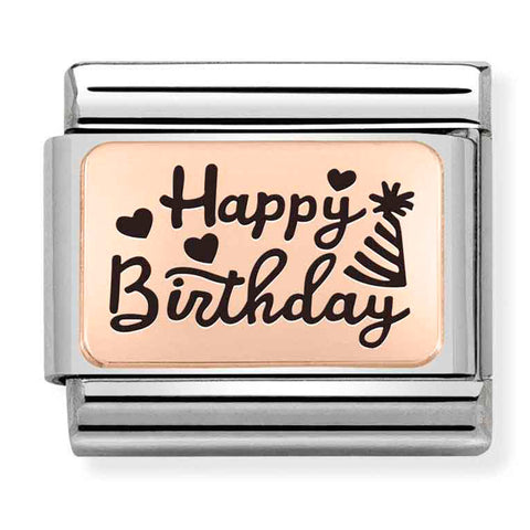 Nomination Composable Classic Link 430111/11 Happy Birthday in 9K Rose Gold