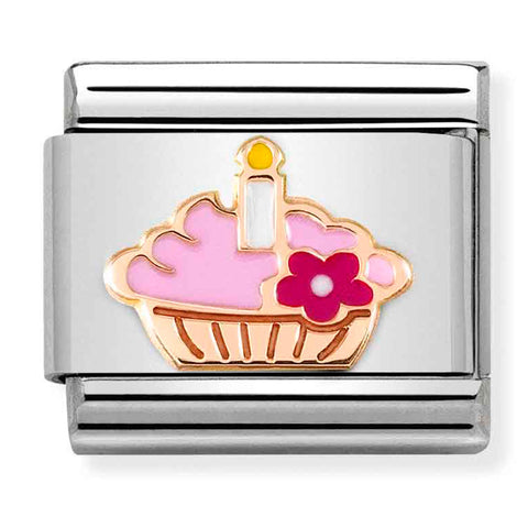 Nomination Composable Classic Link 430202/08 Cupcake with Candle in 9K Rose Gold