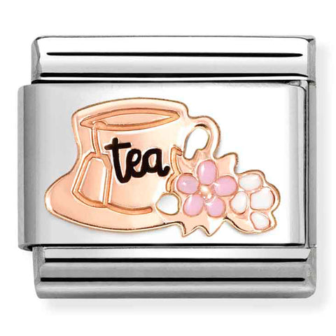 Nomination Composable Classic Link 430202/27 Tea Cup in 9K Rose Gold & Enamel