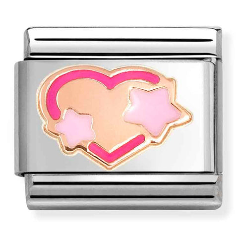 Nomination Composable Classic Link 430202/41 Pink Heart with Stars in 9K Rose Gold & Enamel