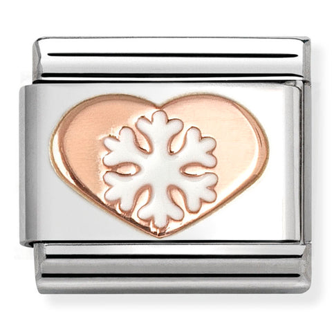 Nomination Composable Classic Link 430202/45 Heart with Snowflake in 9K Rose Gold & Enamel