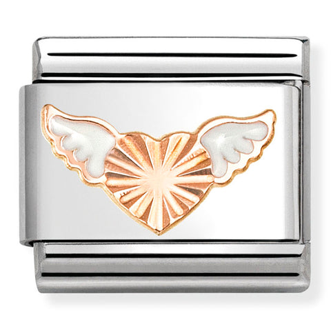 Nomination Composable Classic Link 430202/46 Flying Heart Etched Detail in 9K Rose Gold & Enamel