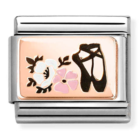 Nomination Composable Classic Link 430204/05 Ballet Shoes with Flowers in 9K Rose Gold & Enamel