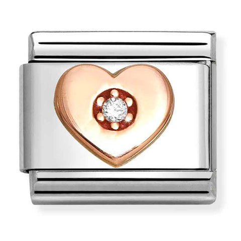 Nomination Composable Classic Link 430305/39 Heart 9K Rose Gold & White CZ