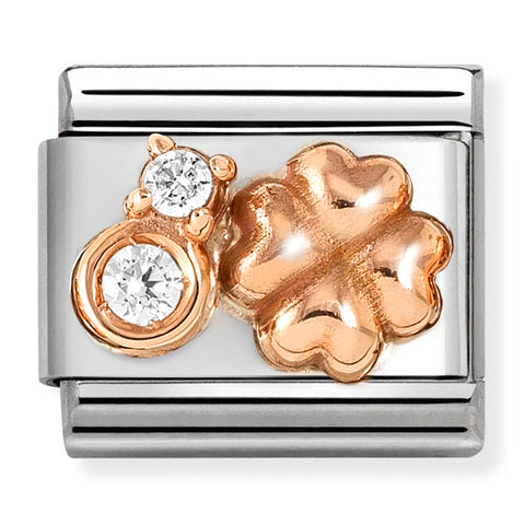 Nomination Composable Classic Link 430305/52 Lucky Clover with CZ in 9K Rose Gold