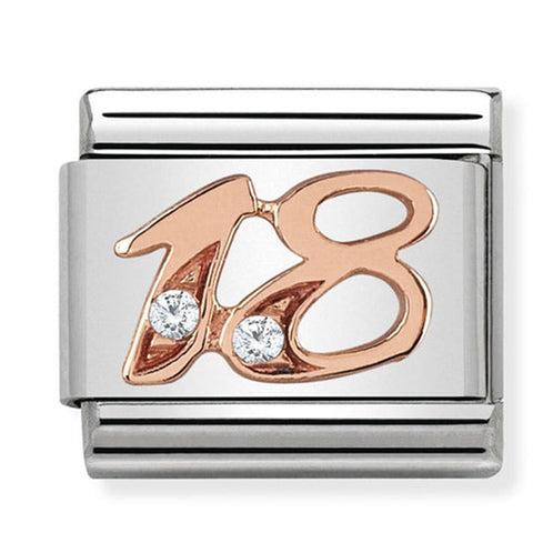Nomination Composable Classic Link 430315/18 Number 18 in 9K Rose Gold and CZ