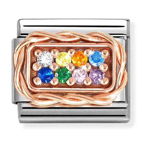 Nomination Composable Classic Link 430318/17 Pavé Set 9K Rose Gold & Rainbow CZ
