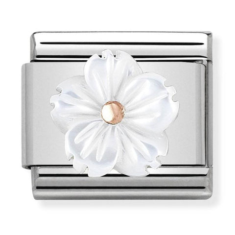 Nomination Composable Classic Link 430510/02 Flower in White Mother of Pearl in 9K Rose