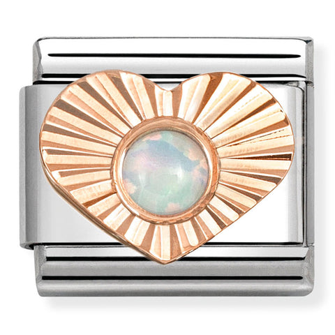 Nomination Composable Classic Link 430516/07 Heart with Etched detail & White Opal in 9K Rose Gold