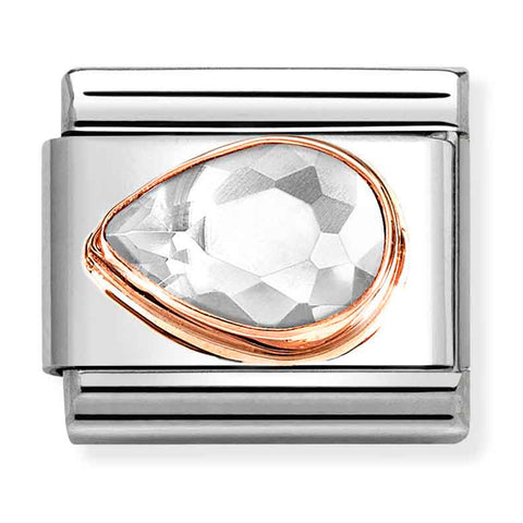 Nomination Composable Classic Link 430605/010 Tear Drop Left 9K Rose Gold & White CZ