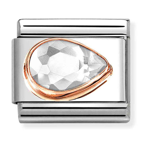 Nomination Composable Classic Link 430606/010 Tear Drop Right 9K Rose Gold & White CZ