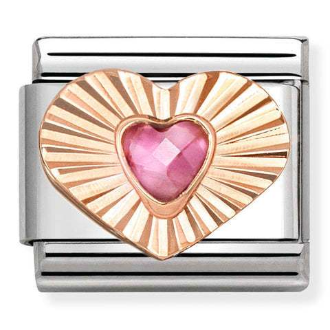 Nomination Composable Classic Link 430610/003 Heart with Etched detail & Pink CZ Heart in 9K Rose Gold