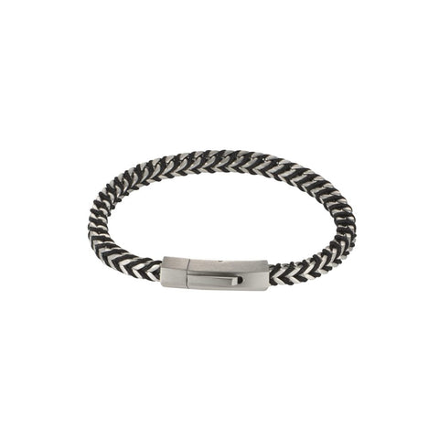 Cudworth Stainless Steel Curb Link Chain & Black Cord Bracelet