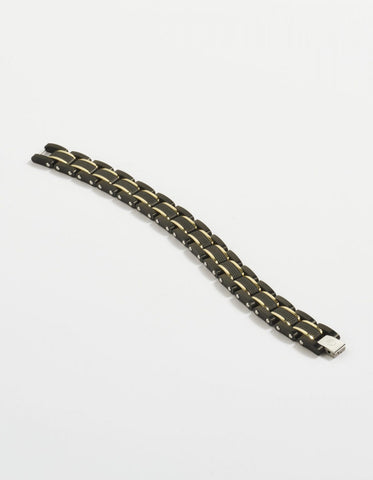 Cudworth Stainless Steel, Black & 14K Gold Link Bracelet