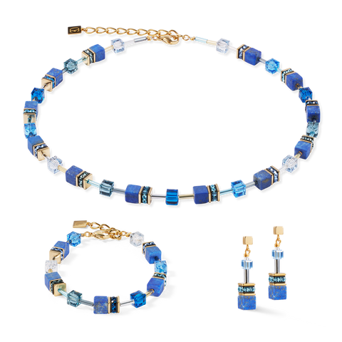 Coeur de Lion GeoCube Natural Lapis Lazuli & Gold Earrings