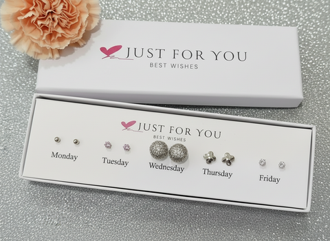 Box Set Heart, Pink CZ & Pavé Stud Earrings