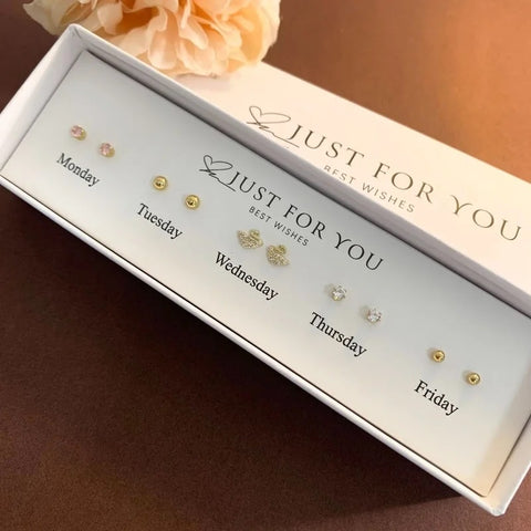 Box Set Gold Swan, Ball & Pink Cubic Zirconia Earrings