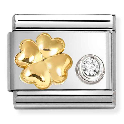 Nomination Composable Classic Link 630301/03 Four Leaf Clover in 18K Gold, Silver & CZ