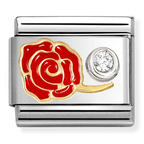 Nomination Composable Classic Link 630302/06 Red Rose in 18K Gold, Silver, Enamel & CZ