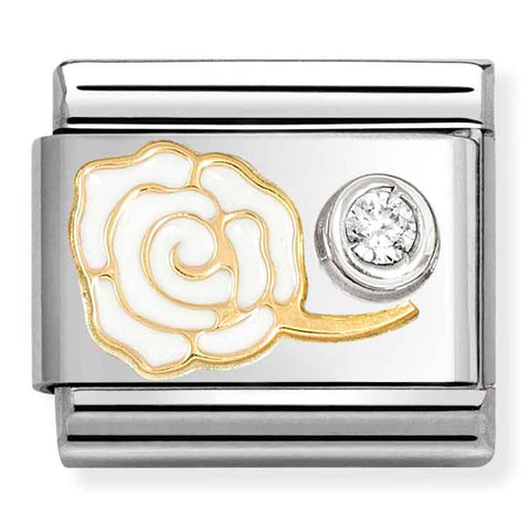Nomination Composable Classic Link 630302/07 White Rose in 18K Gold, Silver, Enamel & CZ