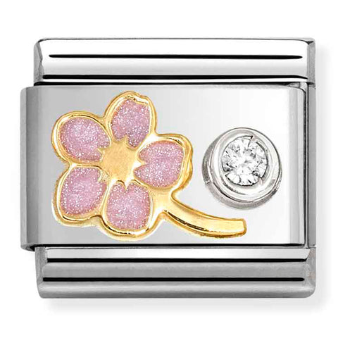 Nomination Composable Classic Link 630302/08 Pink Forget Me Not in 18K Gold, Silver, Enamel & CZ
