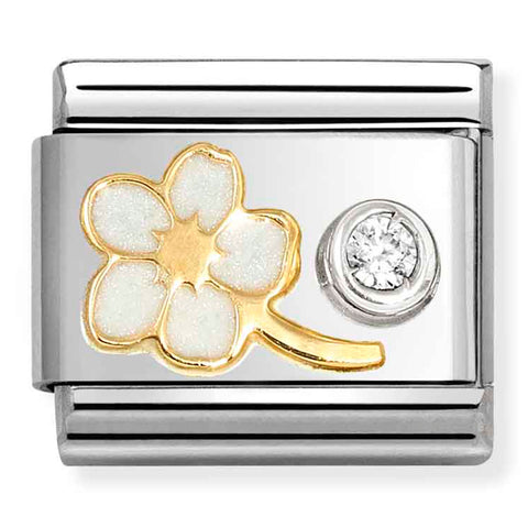 Nomination Composable Classic Link 630302/10 White Forget Me Not in 18K Gold, Silver, Enamel & CZ
