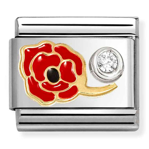 Nomination Composable Classic Link 630302/11 Red Poppy in 18K Gold, Silver, Enamel & CZ