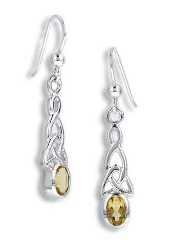 Celtic Knot and Genuine Golden Citrine Hook Earrings