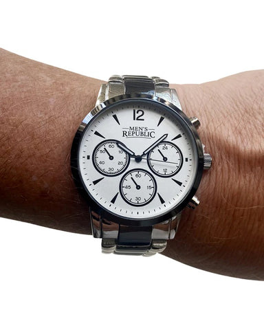 Men's Republic Chrome-Black Watch Set Luminous Treasures