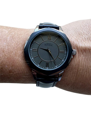 Men's Republic Gun Metal Watch set with three Bracelets