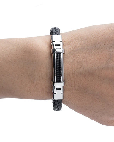 Men's Republic Leather Bracelet with Stainless Steel
